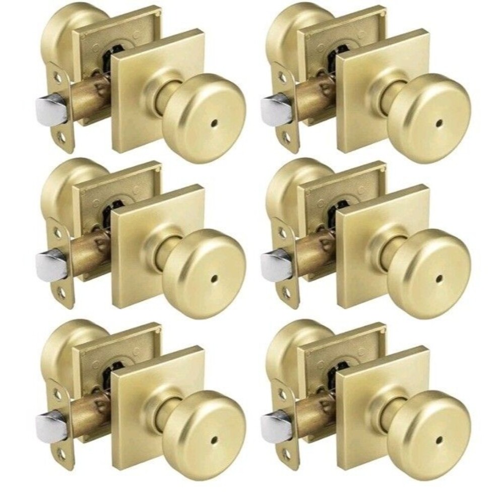 6 Pck Gold Interior Door Knobs for Bath & Bed,  Turn Lock with Square NEW